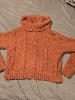 Cozy Blush Cable-Knit Turtleneck Sweater